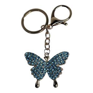 Mint Rhinestone Butterfly Bag Charm Blue Crystal Key Chain Ring Backpack Purse